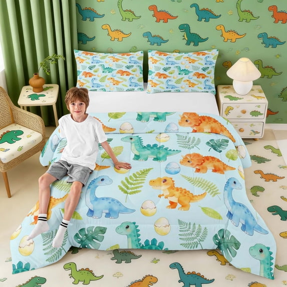 Erosebridal Watercolor Dinosaur Full Size Comforter Sets for Kids Boys Girls, Colorful Dino Bedding Sets