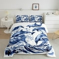 thumbnail image 1 of Erosebridal Watercolor Dolphin Bedding Queen Comforter Set, Sea Wave Down Comforter, Marine Animal Decor, Microfiber 3pcs, 1 of 8
