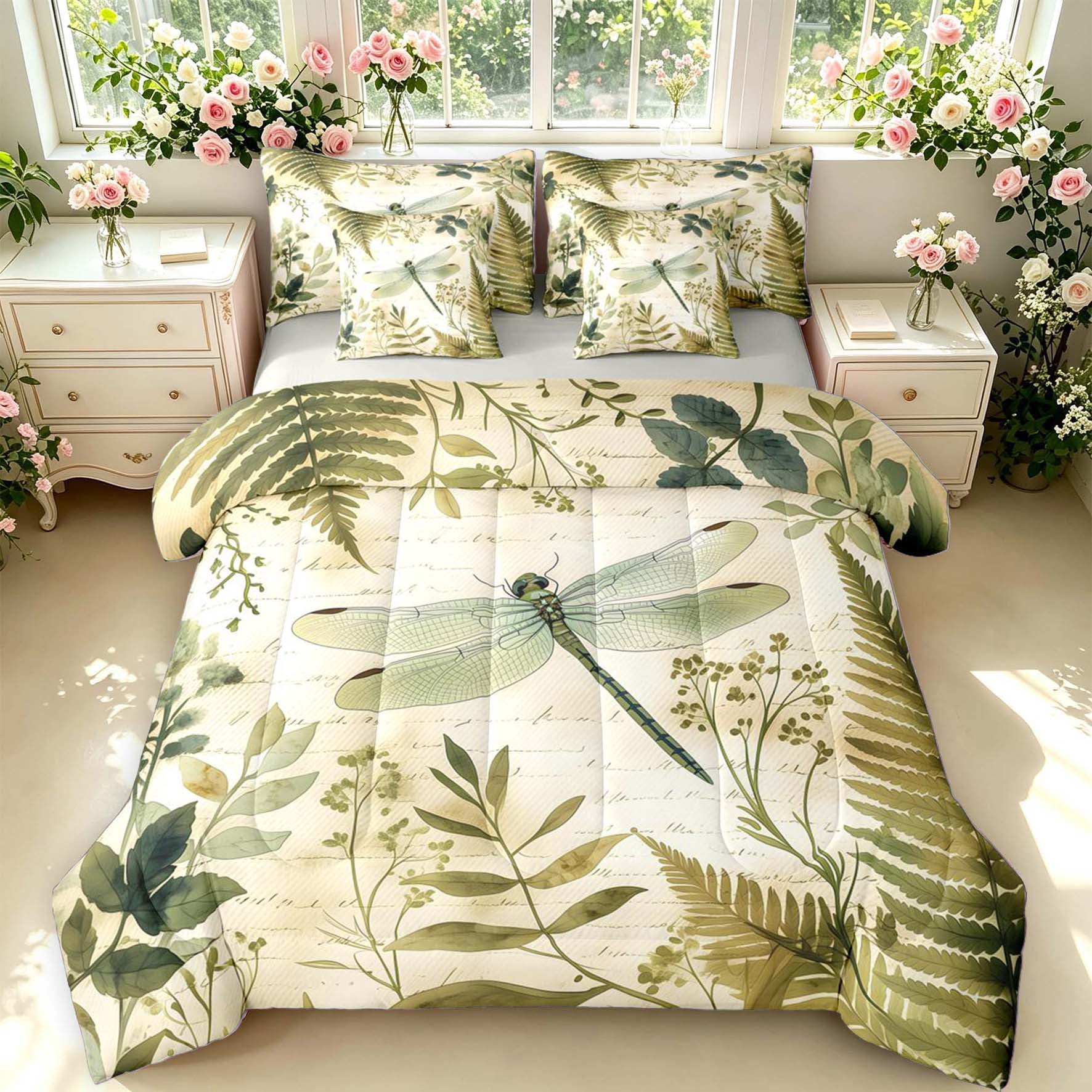 Erosebridal Watercolor Dragonfly 7-Piece King Bedding,Vintage Plants ...