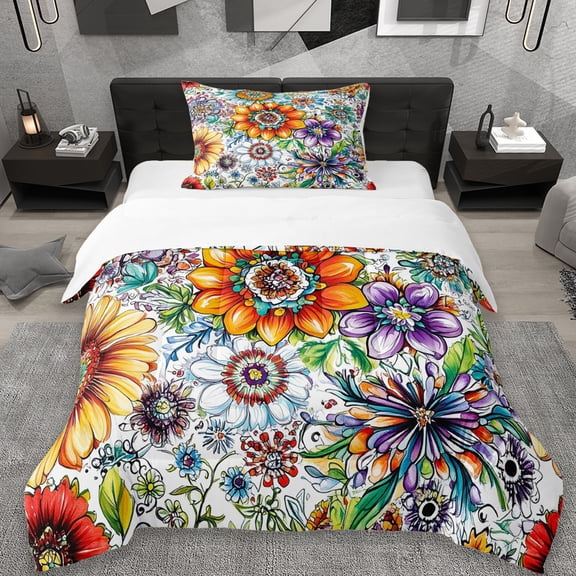 Erosebridal Watercolor Flowers Twin Comforter Sets,Retro Bohemian Floral Bedding Set For Girl 2-Piece