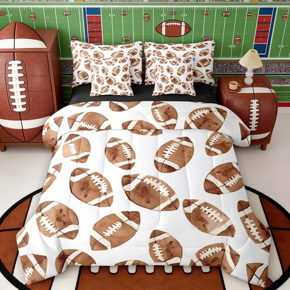 Erosebridal Watercolor Football Twin Bedding Sets, Soft Sports Bedding Comforter Set for Boys and Girls, Black Reversible 7-Piece