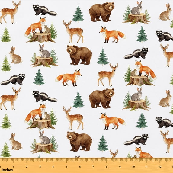 Erosebridal Watercolor Forest Animal Fabric by the Yard 3 Yards, Deer Fox Bear Rabbit Pattern Room Decor Fabric by the Yard