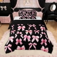 thumbnail image 1 of Erosebridal Watercolor Gingham Bow Twin Comforter Sets for Girls, Black Pink Bow Bedding Set for Women, Black Reversible, 2pcs, 1 of 6