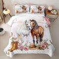 thumbnail image 1 of Erosebridal Watercolor Horse Twin Quilt Set for Girls, Floral Cowboy Cowgirl Twin Coverlet Set, Brown Pink, 2 Pieces, 1 of 7