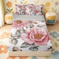 thumbnail image 1 of Erosebridal Watercolor Peony Blooms Zipper Full Size Comforter Sets with Fitted Sheet and 2 Pillowcases,Pink Butterfly Vintage Floral Zipper Bedding Set For Girls,Light Gray Reversible,4 Pieces, 1 of 7