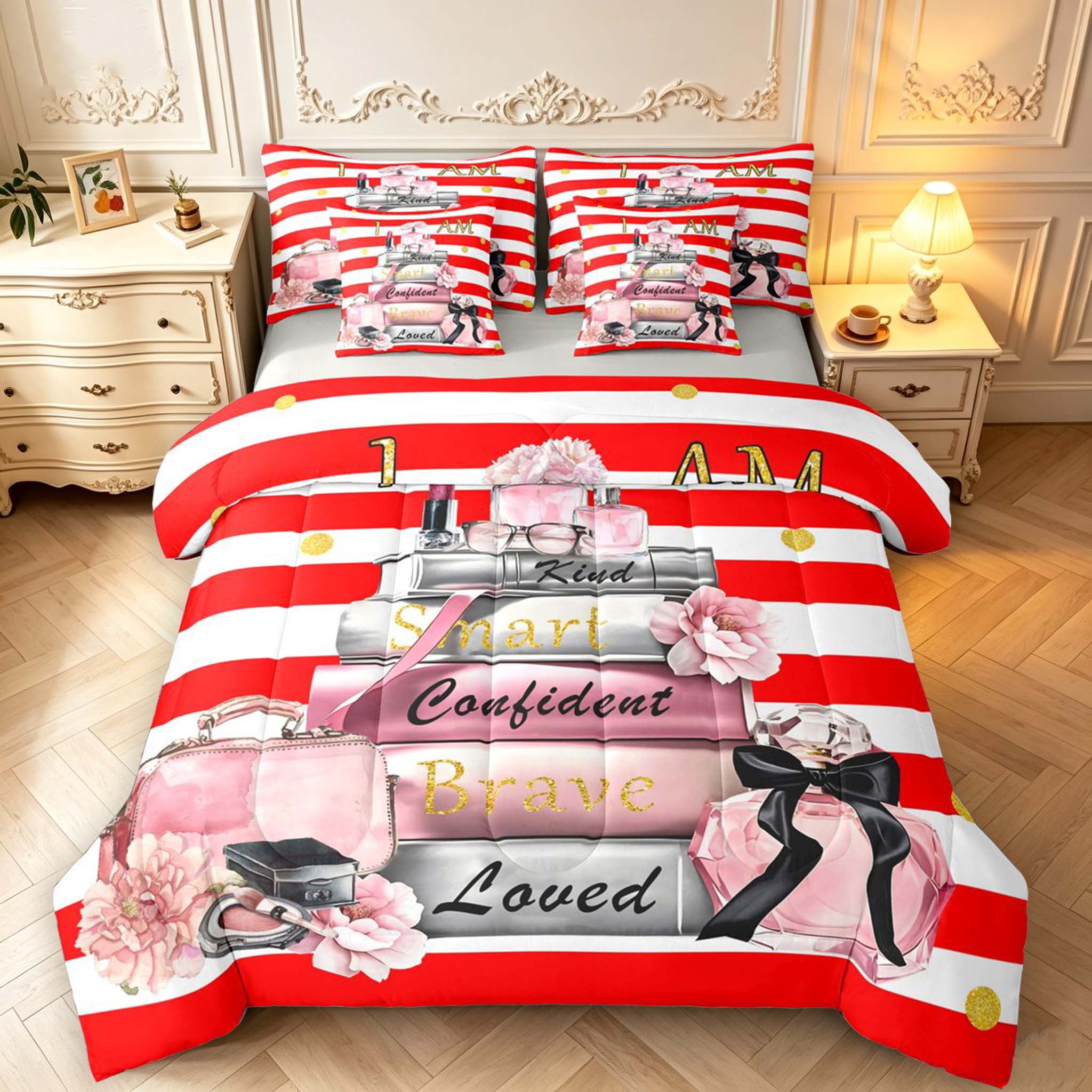 Red Rosa Book Erosebridal Watercolor Perfume Book 7-Piece King Bedding,Classic Floral ...