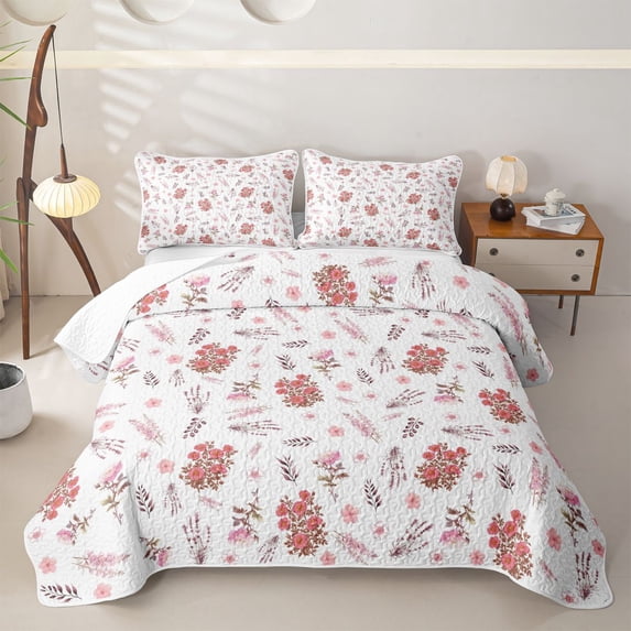 Erosebridal Watercolor Pink Peony Quilt Full for Girls, Romantic Spring Flower Full Bedspread Sets, 3-Piece