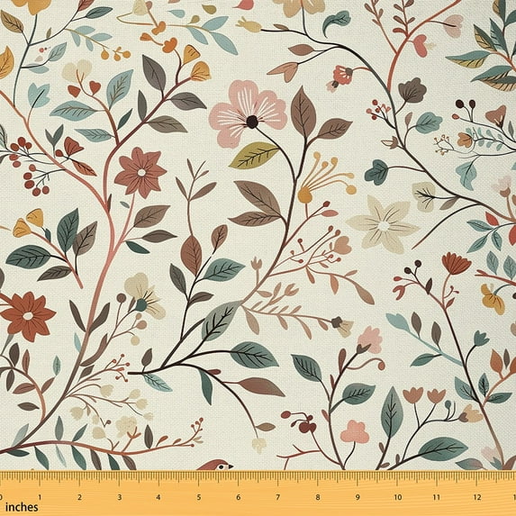 Erosebridal Watercolor Plant Fabric By The Yard, Retro Boho Decorative Fabric, Chinese Style Flowers Indoor Outdoor Fabric, Craft Patchwork Leaves Spring Upholstery Fabric, 1 Yard