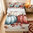 thumbnail image 1 of Erosebridal Watercolor Pumpkins Zipper Queen Comforter Set with Fitted Sheet and 2 Pillowcases, Hippie Vintage Autumn Leaves Zipper Bedding Set for Boys Girls, Blue Red White Brown, Reversible, 1 of 7