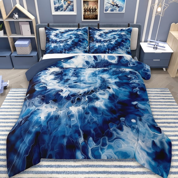 Erosebridal Watercolor Tie-Dye Bedding Sets Queen with Comforter,Splash Splashing Ink Duvet Insert,Ocean Theme Comforter Sets Queen Size,Ultra Soft Bedroom Decor Reversible,3pcs