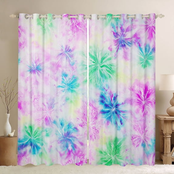Erosebridal Watercolor Tie Dye Curtains Pack of 2 (42x84 Each),Colorful Spiral Curtains Blackout For Girls Teens