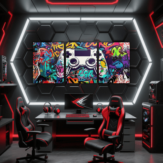 Erosebridal Watercolor Video Game Canvas Wall Art for Bedroom, Gamer Wall Hanging Decor for Living Room, Splatter Decorative