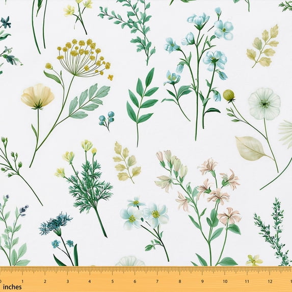 Erosebridal Watercolor Wildflower Fabric by the Yard 3 Yards, Green Leaf Berry Botanical Pattern Room Decor Fabric by the Yard