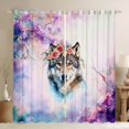 thumbnail image 1 of Erosebridal Watercolor Wolf with Rose Crown Print Curtains Pack of 2 (42x84 Each), Floral Wildlife Curtains Blackout for Women, 1 of 6