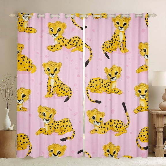 Erosebridal Cartoon Leopard Curtains for Living Room,Pink Golden 30%-50% Blackout Curtains Set of 2 (38x45),Wildlife Decoration