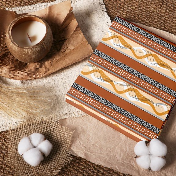 Erosebridal Wave Band Tan 100% Cotton Fabric by the Yard 1 Yard, Retro Line Home Decor Fabric by the Yard
