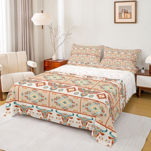 Erosebridal Western Aztec Geometric Full Size Sheets,Bohemian Exotic Style Bed Sheets For Adult 4pcs