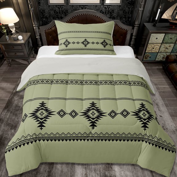 Erosebridal Western Aztec Geometric Twin Comforter Sets,Green Black Bedding Set For Adult, Reversible 2pcs