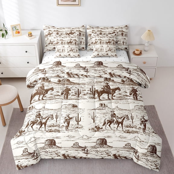 Erosebridal Western Cactus Bed in a Bag King size, Tribal Horse Bed Set, Rustic Farmhouse Bedding King Size, Super Cozy Bedroom Decor, 7-Piece