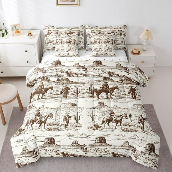 Erosebridal Western Cactus Bedding Queen Size, Tribal Horse Bedding Sets Queen Size, Rustic Farmhouse Comforter Sets with Sheets, Super Cozy Bedroom Decor, 7-Piece