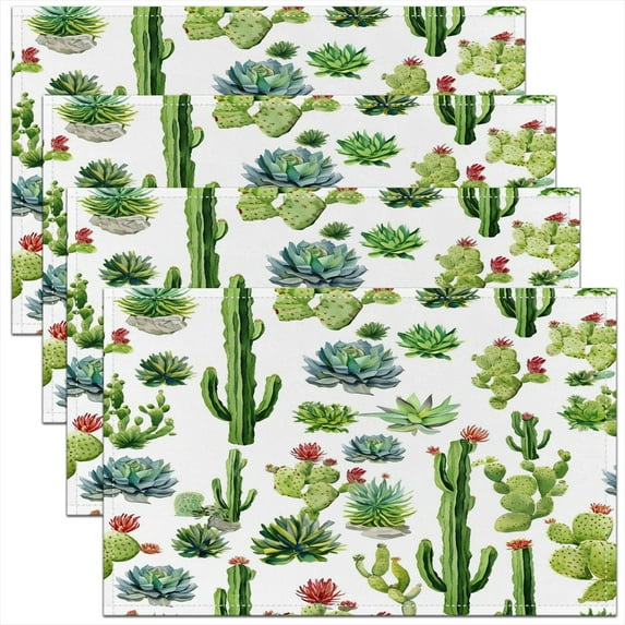 Erosebridal Western Cactus Place Mats Set of 4 for in Door Dinning, Cute Succulent Placemats Set of 4, Cartoon Plant Decor