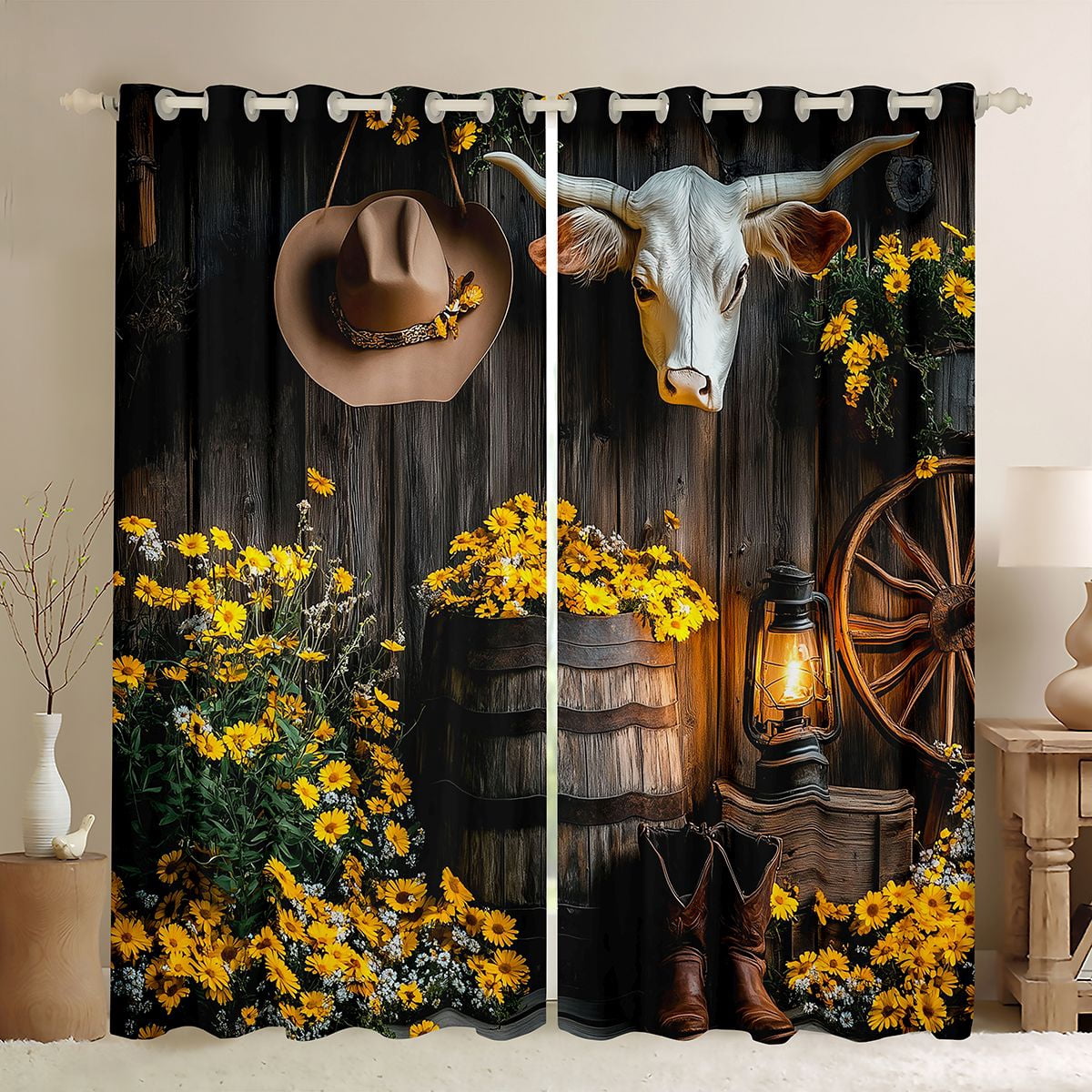 Erosebridal Western Cow Skull Animals Curtains and Drapes Pack of 2 ...