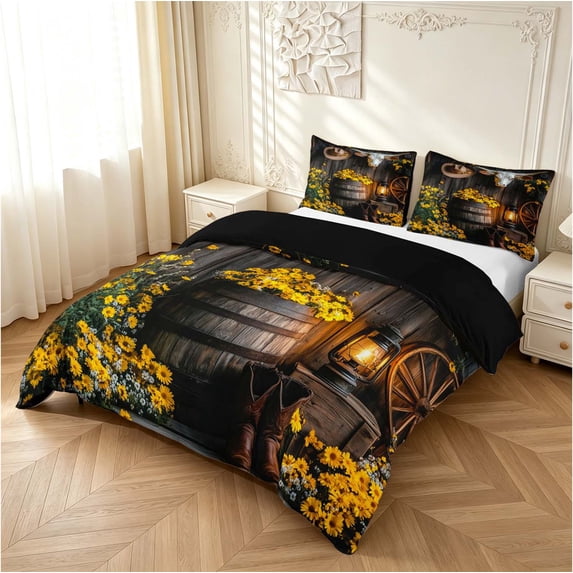 Erosebridal Western Cow Skull Animals Duvet Cover King,Sunflower Daisy ...