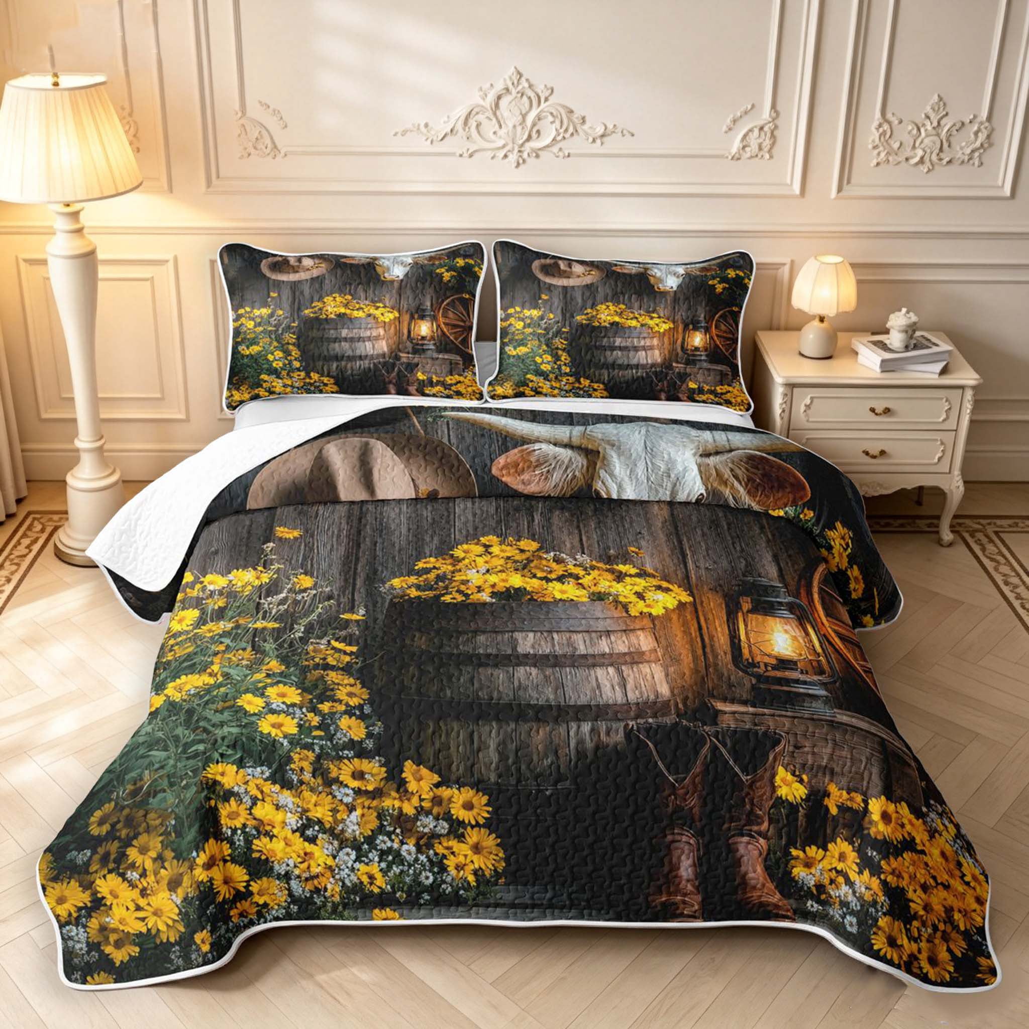 Erosebridal Western Cow Skull Animals Quilt King,Sunflower Daisy King ...