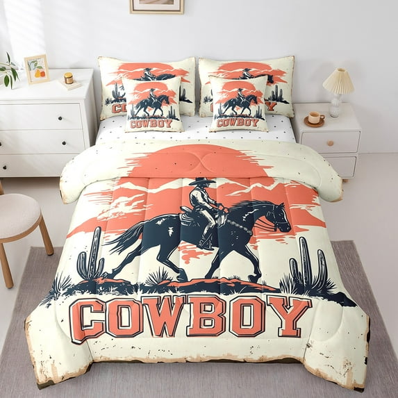 Erosebridal Western Cowboy Bedding Full Size, Southwestern Desert Cactus Quilted Comforter, Reversible 7 Pieces
