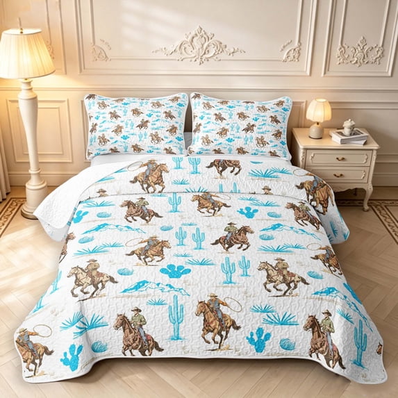 Erosebridal Western Cowboy Horses Bed Spread Queen,Blue Cactus Queen ...