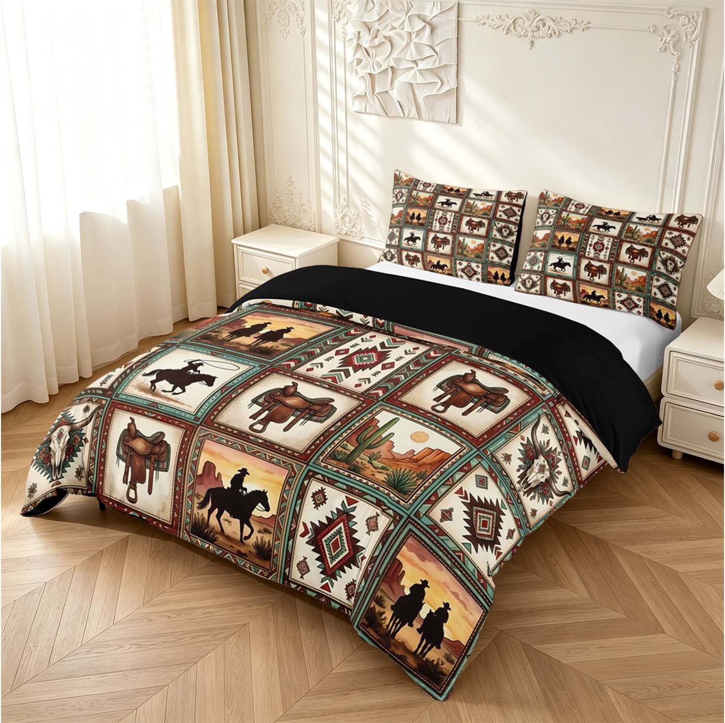 Erosebridal Western Cowboy Patchwork Duvet Cover Queen,Cow Skull ...