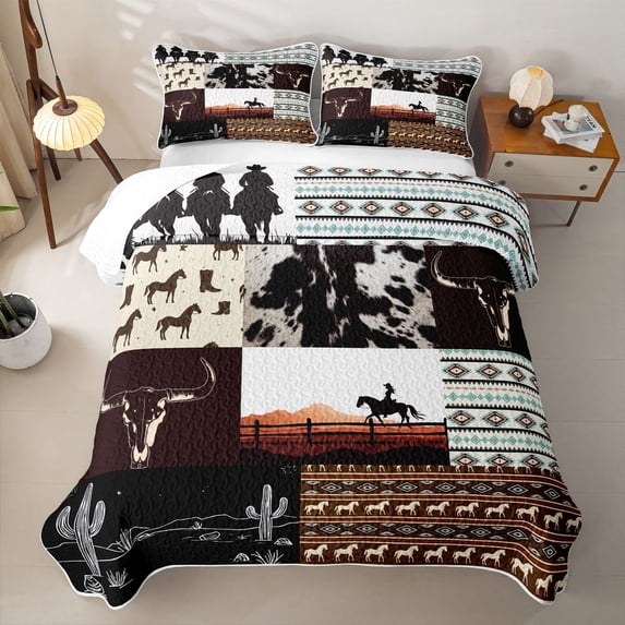 Erosebridal Western Cowboy Twin Quilt Set for Women Men, Brown Tribal Abstract Print Twin Coverlet Set, 2pcs