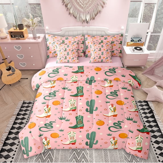 Erosebridal Western Cowgirl Boot Twin Bedding Sets 7-Piece, Cactus Plant Bedding Comforter Set
