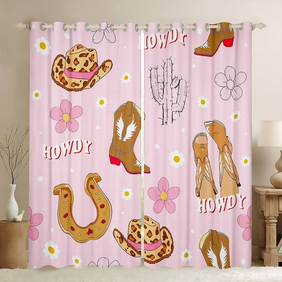Erosebridal Western Cowgirl Curtains for Living Room,Horseshoe Boots 30%-50% Blackout Curtains Set of 2 (38Wx45L),Kawaii Flower Curtains and Drapes (38Wx45L),Floral Room Decoration