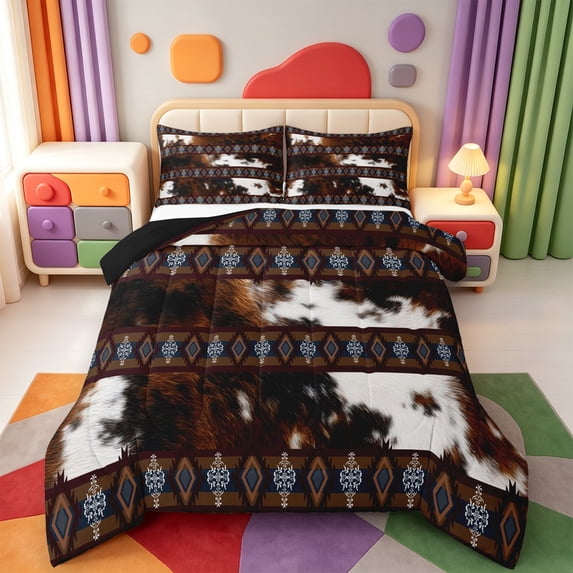 Erosebridal Western Cowhide King Size Comforter Sets,Cow Pattern Comforters King Size,Black Reversible,3 Pieces,1 Comforter and 2 Pillowcases