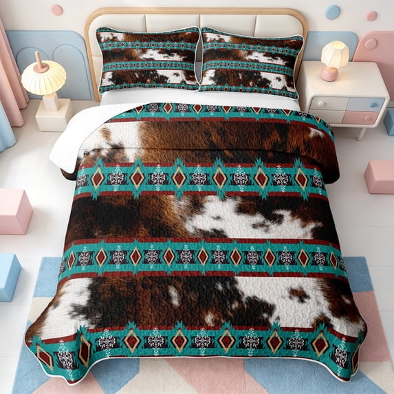 Erosebridal Western Cowhide Quilt Full,Cow Print Full Bedspread Sets,3 Pieces,1 Coverlet and 2 Pillowcases