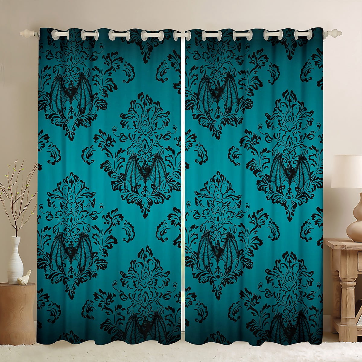 Teal And Black Curtains