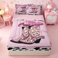 thumbnail image 1 of Erosebridal Western Leopard Cowboy Boot Zipper Twin Comforter Sets with Fitted Sheet and 2 Pillowcases,Cute Cowgirl Stars Cactus Zipper Bedding Set For Girls,Pink Reversible,4 Pieces, 1 of 7