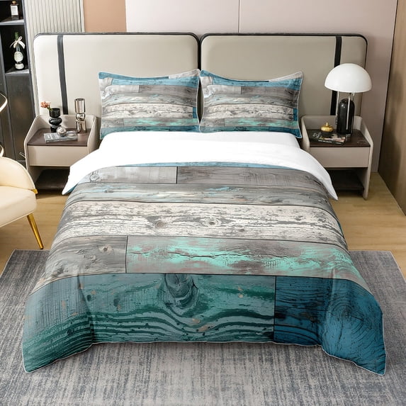 Erosebridal Western Rustic Bedding Sets King Green Blue Grey Duvet Cover Vintage Farmhouse Barn Door Comforter Cover Watercolor Grunge Oil Painting Style Bed Set 2 Pillow Cases