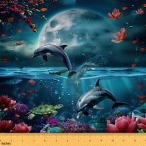 Erosebridal Whale Moon Fabric By The Yard, Night Wave Seaside Indoor Outdoor Fabric, Petals Turtles Blue Decorative Fabric, 3D Fish Underwater Quilting Fabric By The Yard 1 Yard