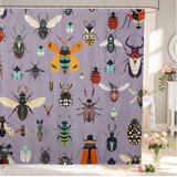 Whimsy Purple Erosebridal Whimsical Beetles Shower Curtain 72Wx72L,Graceful Theme ...