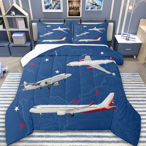 Erosebridal White Airplane Comforter Sets Twin Size,Cartoon Aircraft Plane Comforters & Duvets,Red Blue Bedding Twin Comforter Set For Teens,Super Cozy Room Decoration,2pcs