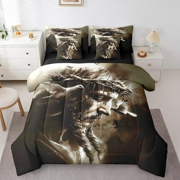Erosebridal White Bird Bedding Sets Twin Size,Religious Christian Comforter Sets with Sheets,Oil Painting Decor,Reversible,Lightweight,7-Piece