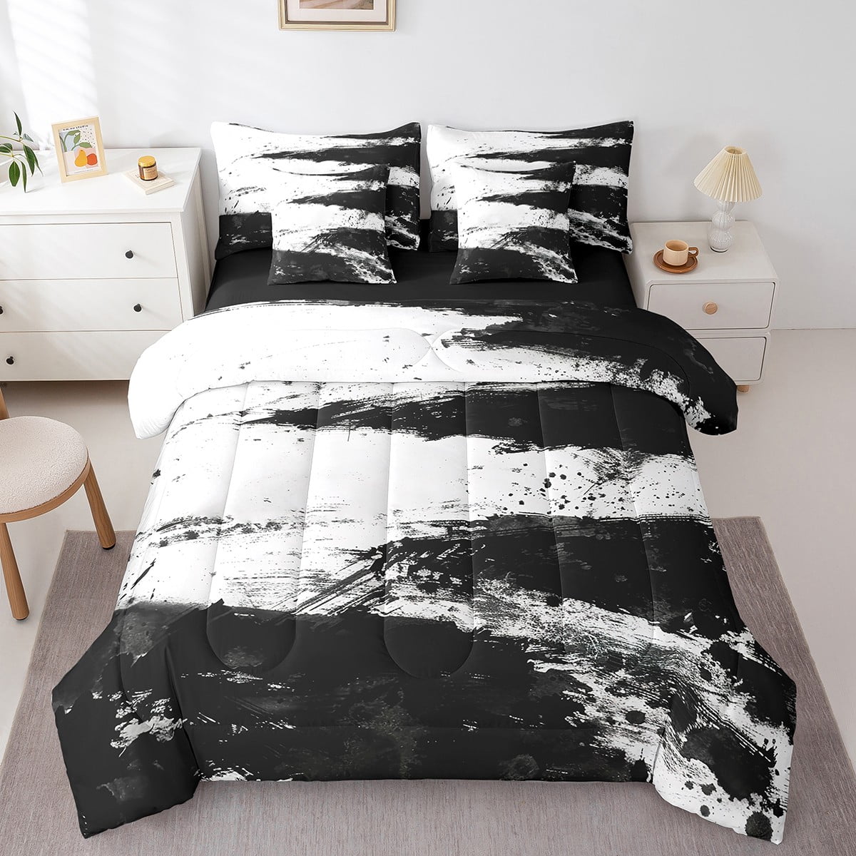 Erosebridal White and Black Bedding Queen Size, Abstract Watercolor — free download