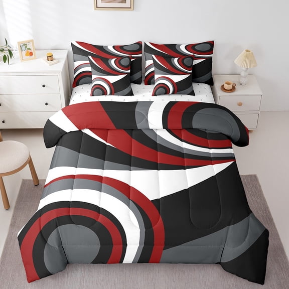 Erosebridal White Black Red Gray Bed in a Bag Twin Size, Geometric Square Bed Set, Modern Bedroom Decor Ultra Soft 7 Pieces