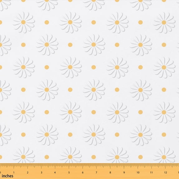 Erosebridal White Daisy Flower Fabric by the Yard 1 Yard, Yellow Polka Dot Pattern Home Decor Fabric by the Yard