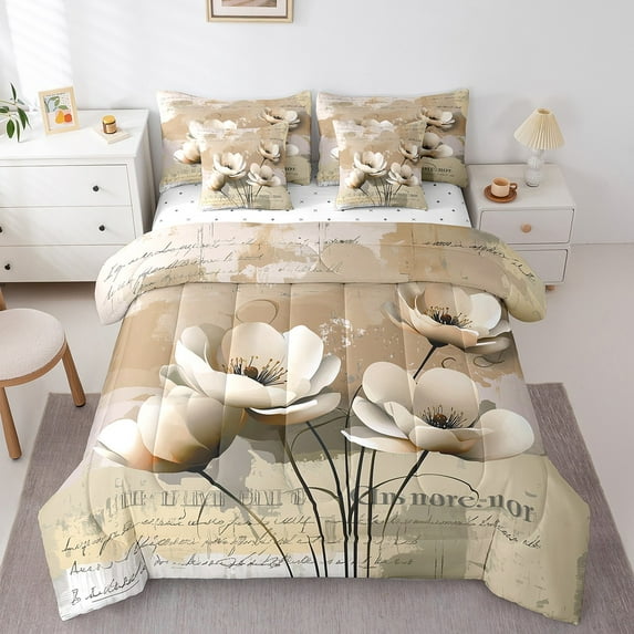 Erosebridal White Flower Bedding Twin Size, Watercolor Bedding Sets Twin Size, Botanical Decoration, 7pcs