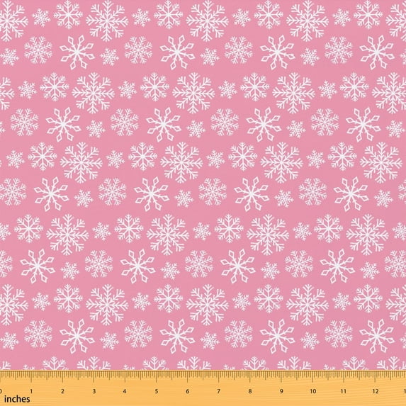 Erosebridal White Snowflake Fabric by the Yard 1 Yard, Pink Winter Ice Pattern Home Decor Fabric by the Yard