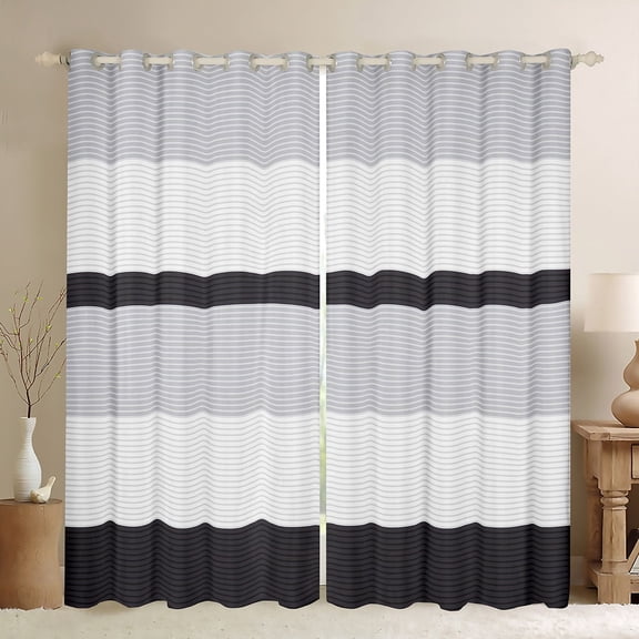 Erosebridal White Stripes Curtains and Drapes (38Wx54L),Geometric Lines Blackout Curtains for Bedroom,Geometric Theme Curtains Pack of 2 (38Wx54L),Abstract Room Decor