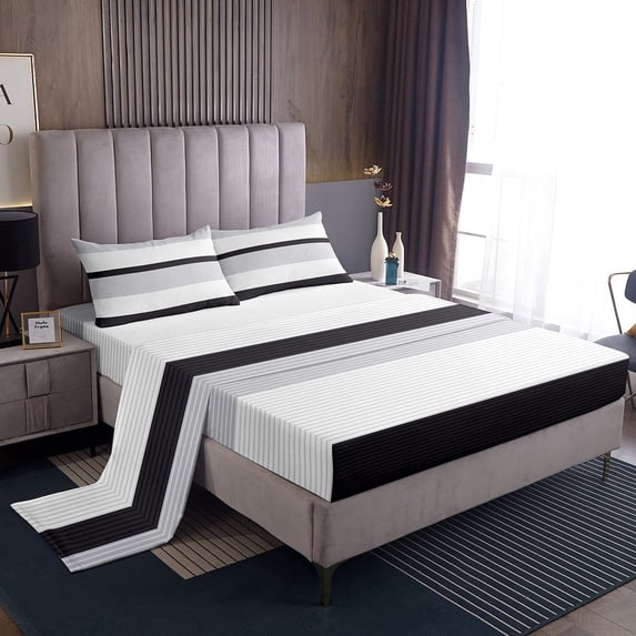 Erosebridal White Stripes Sheet Set Twin,Geometric Lines Bedding Sets Twin Size,Geometric Theme Twin Sheet Sets,Ultra Soft Abstract Room Decor,3pcs